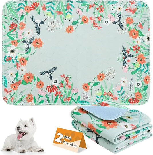 KOOLTAIL Washable Pee Pads for Dogs, 2 Pack Spring Pet Mats Outdoor Picnic Camping, Super Absorbent Reusable Puppy Training Pads Waterproof, Nonslip and Leak-Proof Dog Pee Pads for Floor, Car, 24"*36"