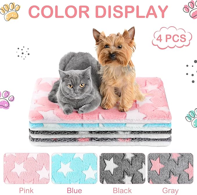 Haull 4 Pcs Waterproof Guinea Pig Bedding Guinea Pig Bed Plush Cage Liners Soft Rabbit Dog Crate Pad Cat Mat Reversible Cozy Animal Pee Pad Hamster Bunny Mat Accessory(Cute Star,18 x 24 Inch)