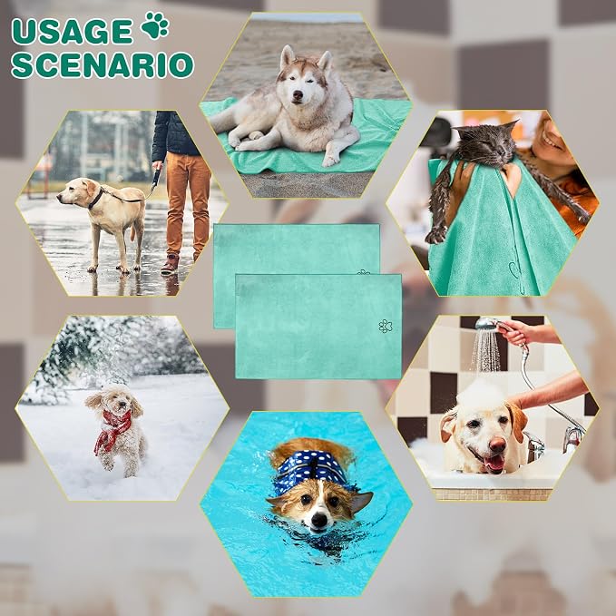 Chumia 4 Pack Dog Towels for Drying Large Microfiber Grooming Tools Absorbent Soft Bath Supplies with Embroidered Paw for Small Medium Pet Products (30 x 50 Inch,Light Green)
