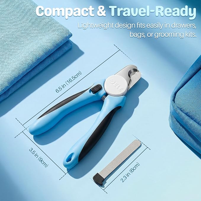 Flexzion Pet Nail Clippers for Dogs & Cats - Stainless Steel Blade Cat Nail Trimmer with Stored Nail File, Safety Guard, Easy Grip Handle - Dog Nail Clippers for Large Dogs, Medium Small Breeds, Blue