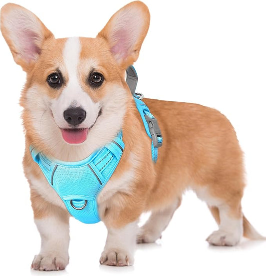 BARKBAY No Pull Dog Harness Large Reflective Dog Harness with Front Clip and Easy Control Handle for Walking Training Running with ID tag Pocket(Blue,M)