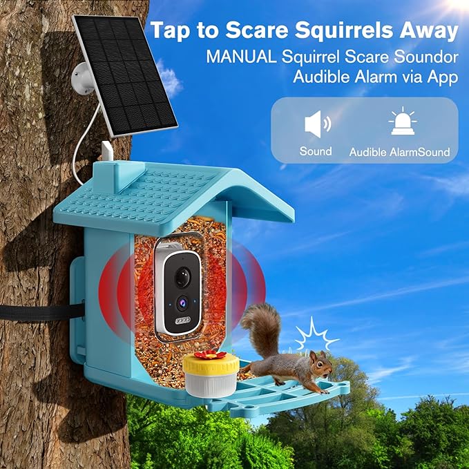 Smart Bird Feeder with Camera Solar Powered, AI Birds Species Identification, 2.5K HD Video Bird House with Camera for Outside, Weatherproof Design Ideal Gifts for Christmas, Bird Lovers, Blue