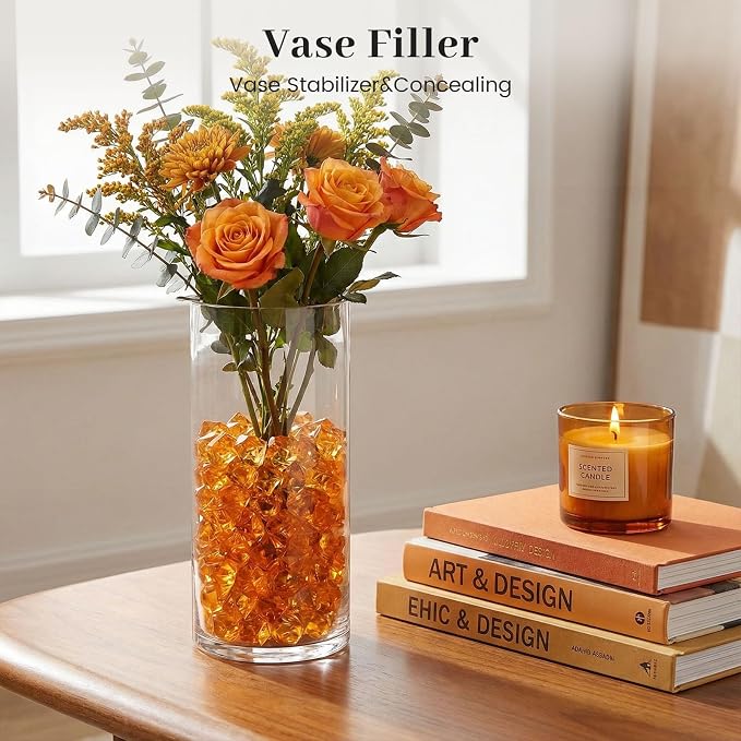 DOMESTAR Orange Fake Ice Rocks, 150 PCS Acrylic Crystal for Vase Fillers | Fake Diamonds for Table Centerpieces Birthday Party Decor, Fish Tanks Decor Table Scatter DIY Craft Supplies