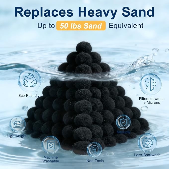 Pool Filter Balls with Activated Carbon, Black Media for Sand Filter | 1.5 lbs Replace 50 lbs Pool Sand, Reusable & Washable, Helps absorb oils & organic residue,for Pools, Aquariums and Ponds