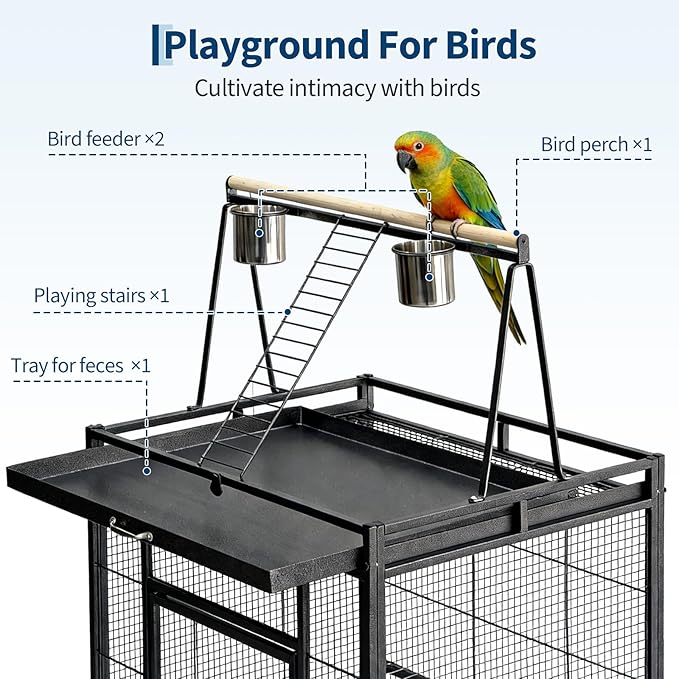 Garvee 68" h Large Bird Cage, Rolling Play Top Parakeet Cage, Big Bird Cages for Parrots, Parakeets, Cockatiels, Conures, Budgie, Lovebird