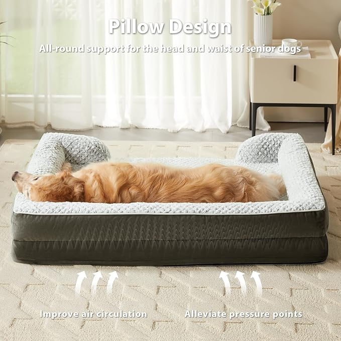 LEXTRO Orthopedic Dog Bed for Medium Dogs, Egg Crate Foam Bed for Medium Dogs, Equipped with Removable Waterproof Pillow Cover and Anti-Slip Bottom, Pet Bed