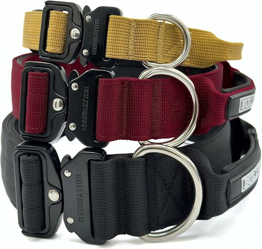 Heavy Duty Dog Collar, Tactical Dog Collar, Dog Collars for Medium Dogs, Waterproof Dog Collar, Dog Training Collar, Quick-Release Metal Buckle, Adjustable Sizes – BULLYBREED (Maroon Red, Medium)