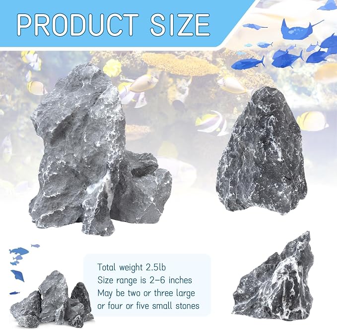 VOKOY 2.5lb Natural Seiryu Stones, Aquarium Rocks Decoration Aquascaping Stone Landscaping Model for Fish Tank Decor Terrariums Paludariums Reptile Enclosures Gardens, 2-6 inches