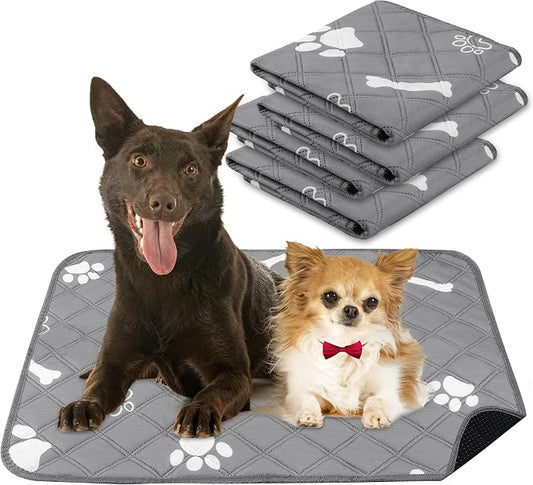 PatiencET Washable Pee Pads for Dogs, 18" x 24" 4 Pack, Reusable Puppy Training Pads with Super Absorbent Core & Non-Slip Waterproof Bottom, Value Set for Small Dogs