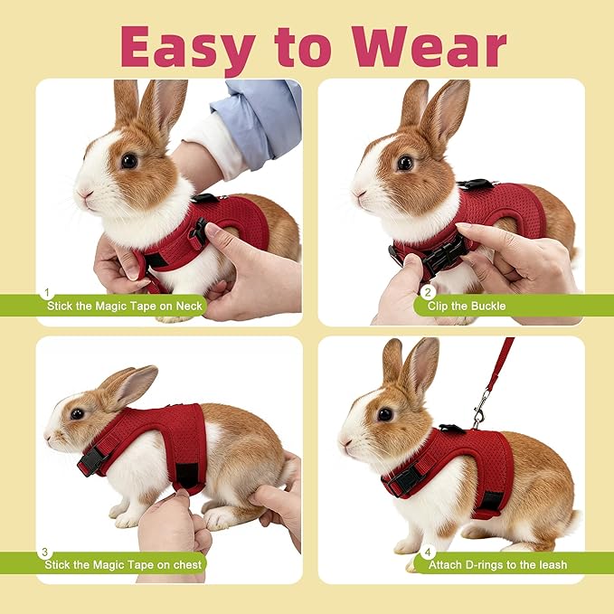 AIITLE Rabbit Harness and Leash Set with Cute Bow, Xmas Soft Breathable Mesh Vest Harness for Rabbits Kitten Ferret Puppy Small Pets Walking Supplies Red L