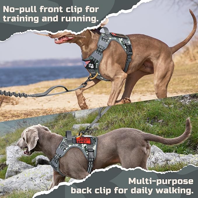rabbitgoo Tactical Dog Harness for Large Dogs, No Pull Military Service Vest with Handle & Molle, Easy Control for Training Walking, Adjustable Reflective Straps, Dark Grey Camo, M