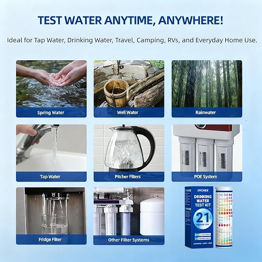 21 in 1 Accurate Drinking Water Test Kit, Well Water Testing Kit | 145 Strips + 4 Bacteria Tests, Home Tap Water Tester for Iron Lead Nitrate Fluoride Chlorine Copper Hardness pH and More