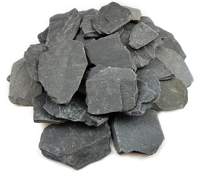 Slate Rock for Aquarium, 3-5 Inch Polished Natural Stone Rocks, 5 lbs | Fish Tank Decor, Aquascaping Rocks, Safe for Aquariums, Terrariums