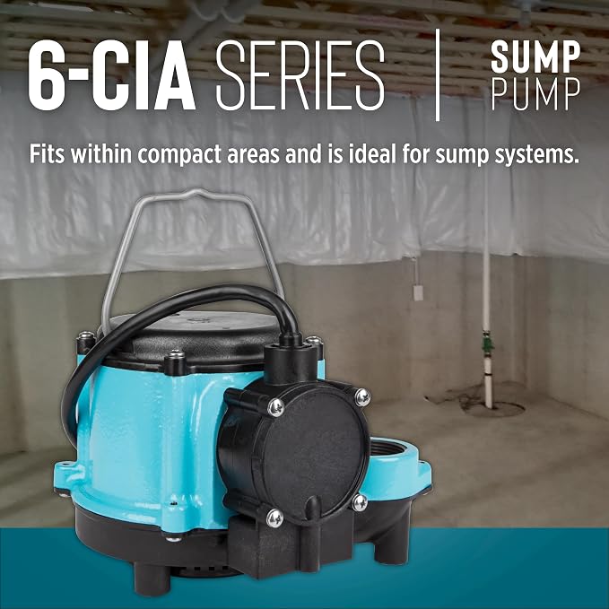 Little Giant 6-CIA 115 Volt, 1/3 HP, 2760 GPH Cast Iron Submersible Sump Pump with Integral Diaphragm Switch, 25-Ft. Cord, Blue, 506125