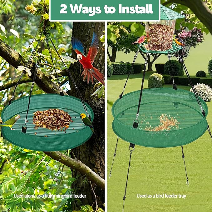 Bird Seed Catcher Tray for Hanging Bird Feeder Platform, 20 inches Birdseed Hoop for Hummingbird Feeders Bee Feeder Outdoor Garden Hanging Tray (Upgraded Against Strong Winds) (1PC)