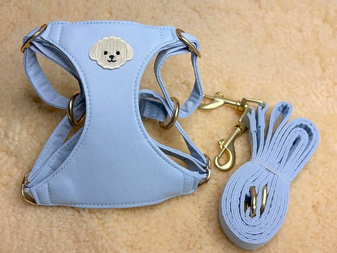 AetruffyPet 100% Cotton Dog Harness and Leash Set – Soft Breathable Vest for Small Dogs, Adjustable No-Choke Design, Lightweight Walking Set (XS/S/M) (Blue, XS)