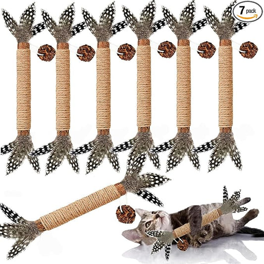 Cat Toys, 7 Pack Silvervine Cat Feather Toy Kitten Chew Stick Catnip Treat for Cleaning Teeth Indoor Kitty Teaser Wand Molar Snack for Interactive Pet Rabbit Bunny Hamster