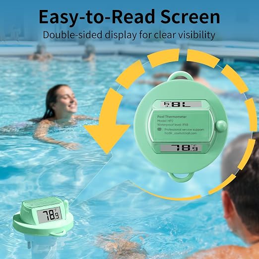 Pool Thermometer Floating, Digital Swimming Pool Thermometer, IPX8 Waterproof with Double Sided Display for Pond, Hot Tub, Aquarium (Green, Battery Powered)