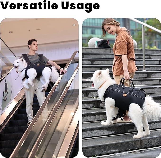 Dog Lift Harness Backpack Carrier for Large Dogs, Full Body Sling with Handle, Dog Harness for Joint Injuries, Arthritis, Ideal for Stairs, Elderly Dogs (3XL 66-83 LBS with Leather tag)