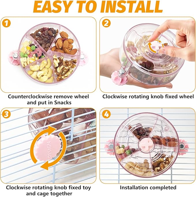 VCEPJH Rat Foraging Toy Interactive Slow Feeder with Transparent Rotating Treat Dispenser Wheel for Enrichment Activities Pet Rat Cage Accessories Ideal for Syrian Hamster Gerbil Mice (Pink)