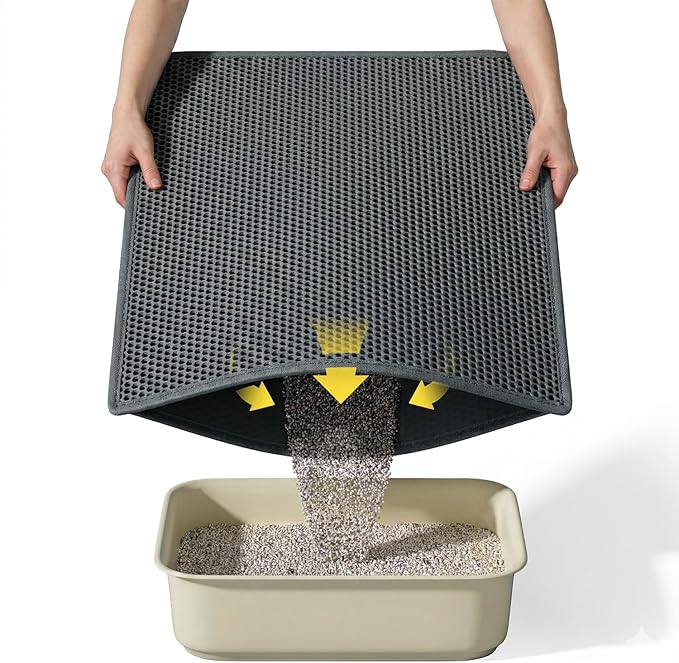 Cat Litter Mat, 30"X24" Large Double Layer Litter Trapping Mat, Waterproof/Urineproof, Easy to Clean Kitty Litter Mats for Floor, Scatter Control (Black-1Pack)