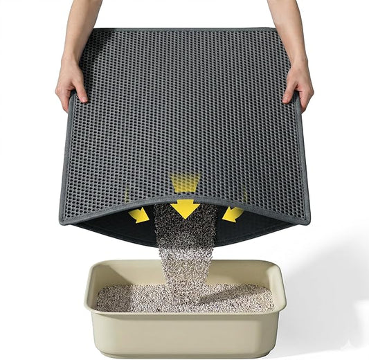 Cat Litter Mat, 30"X24" Large Double Layer Litter Trapping Mat, Waterproof/Urineproof, Easy to Clean Kitty Litter Mats for Floor, Scatter Control (Black-1Pack)