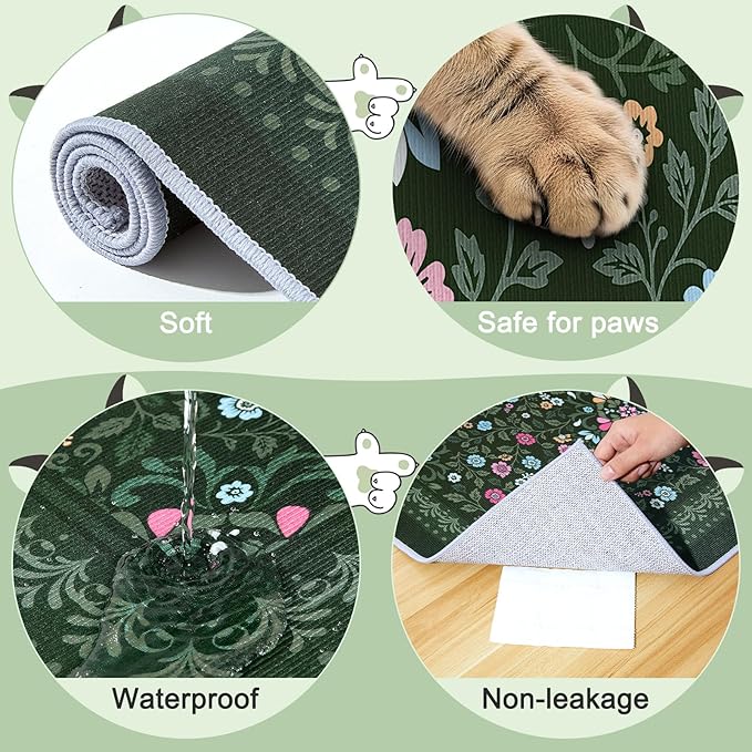 Bienbee Cat Litter Mat, 2PCS 28"x20" Machine Washable Litters Box Mats Non-Slip &Waterproof Cat Litters Trapping Mats Easy to Clean Mat for Litter Box Less Waste Protects Floors Dark Green M