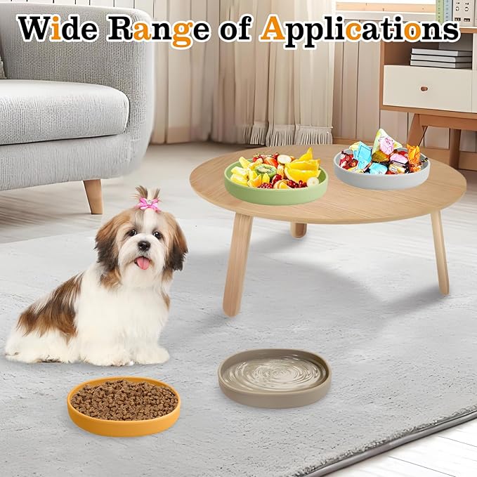 BNOSDM Silicone Dog Food Plate Shallow Dog Bowl Flat Cat Dish 1 Pack Small Puppy Plates for Small Dogs and Cats Whisker Fatigue Pet Feeding Bowls for Dry and Wet Food (Yellow)