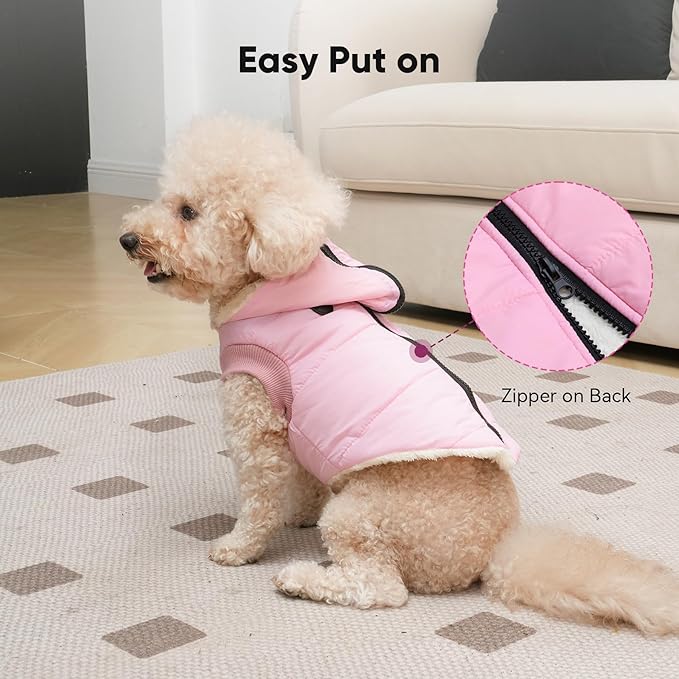 Vecomfy Fleece Lining Dog Hoodie with Harness Built in,Extra Warm Medium Dog Jacket in Winter Doggie Coats with Hooded,Light Pink XL