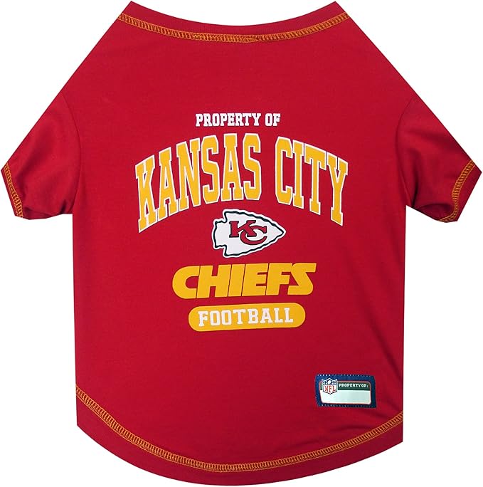 NFL Kansas City Chiefs Dog T-Shirt for Pets, Size Small. Officially Licensed Pet Shirt with Team Logo, Soft Stretchable Comfort Fit Apparel for Dogs & Cats