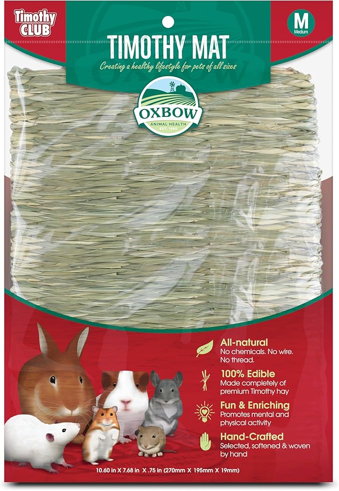 Oxbow Timothy Hay Mat – Edible Habitat Accessory for Rabbits, Guinea Pigs, Chinchillas & Rats – Hand-Woven Natural Mat and Chew, Cage Enrichment for Dental Health, Comfort & Instinctual Play, Medium