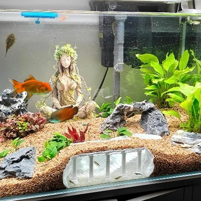 LIYAOLI Aquarium Ornaments Cave Tunnel with Viewing Ports | Fish Tank Decoration Hideout for Pleco, Shrimp & Corydoras | Substrate-Friendly Design & Sinking Base (S - Roman Columns - White)