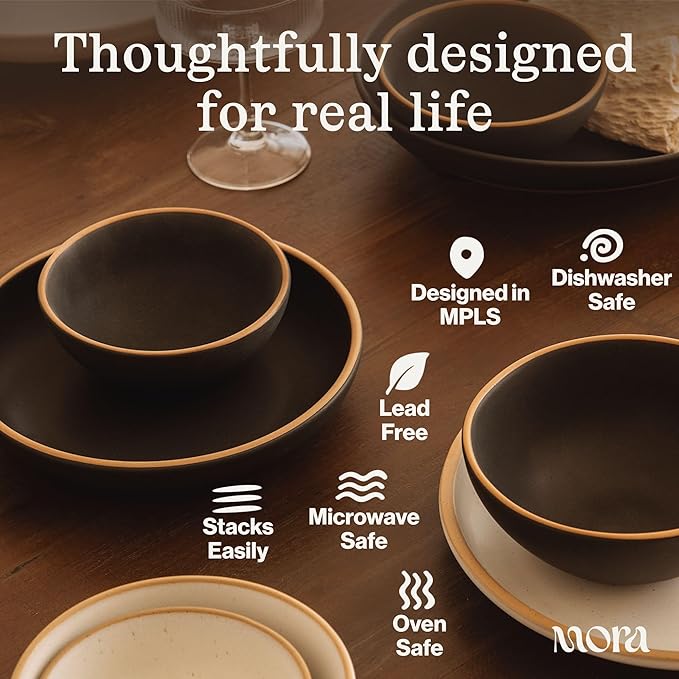 MORA Small Bowls Set of 4, 16oz Ceramic Pottery Dessert Bowls - Microwave, Oven and Dishwasher Safe - Thyme