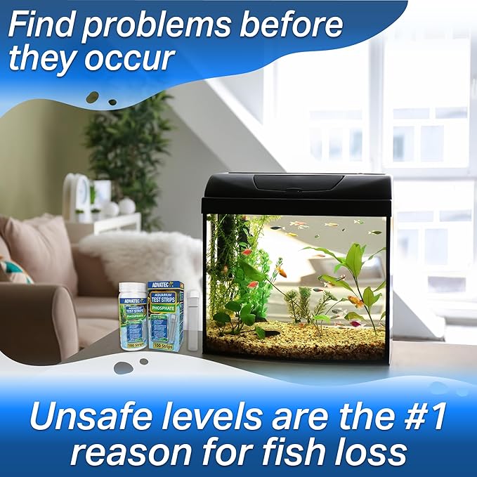 Phosphate Test Strips for Freshwater & Saltwater Fish Tank - Testing Strips for Fresh & Salt Water Aquarium - Lab Grade Water Tester Kit - 100 Count