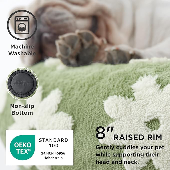Lesure Shown on TV Donut Dog Beds Large Sized Dog - Round Pet Beds for Calming Puppy with Washable Cover, Orthopedic Modern Home Decor Bed with Jacquard Shaggy Plush & Anti Slip Bottom, 33 Inch,Green