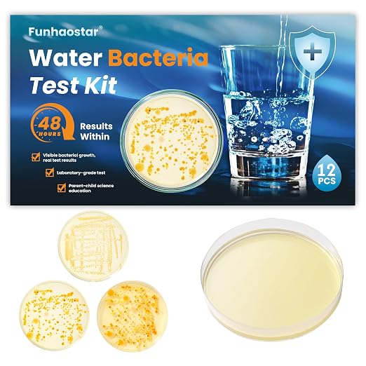 Bacteria Water Test Kit - 12 Tests Detects 50 Different Species of Coliform Bacteria, E.coli & All Bacteria | Home Test Kit for Well, Tap, Pool, Hot Tub & City Water | with Free Lab Analysis