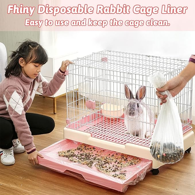 Fhiny 13.8'' x 9.9'' Disposable Guinea Pig Cage Liner, 100 PCS Plastic Rabbit Tray Liner Leak Proof Small Animal Litter Pan Bags Universal Hamster Cage Toilet Film for Bunny Chinchilla Hedgehog Bird