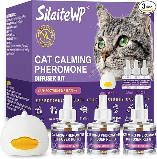 Calming Pheromone Diffuser for Cats Relieves Anxiety and Stress Calming 1 Diffuser for Cats 3 Refills, Reduces Fighting and Scratching Calming Relaxation