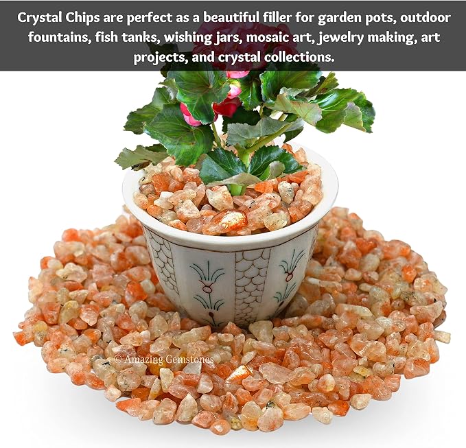 Amazing Gemstone Sunstone Crystal Chips Aquarium Gravel Rocks - 1000+ Carat Sunstone Chips Bulk Fish Tank Gravel, Small Tumbled Stone Chips, Tiny Crystals for Decoration (Natural AAA Grade Gemstones)