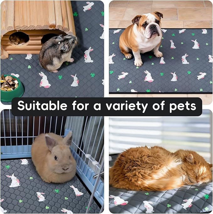 2 Pack Guinea Pig Cage Liners, Washable Guinea Pig Pee Pads Waterproof Reusable & Anti Slip Guinea Pig Bedding Fast and Super Absorbent Pee Pad Tarp Bottom for Small Animals (Rabbit Pattern 24" X 47")