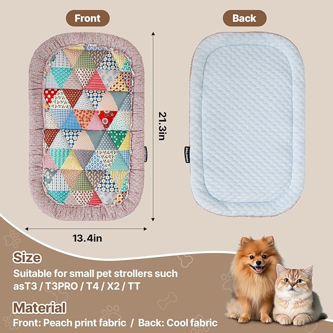 Beberoad Reversible Pet Stroller Pad - Dual-Sided Cooling & Warmth Cushion, Washable Mat for Cats and Dogs, All-Season Use