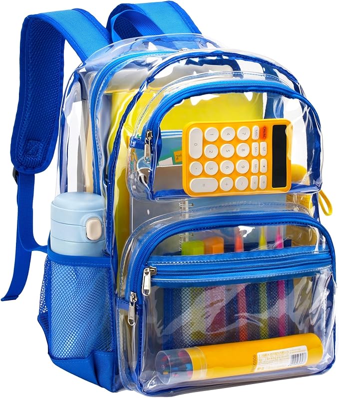 Vorspack Clear Backpack for School - Heavy Duty See Through Bookbag for Girls Boys Large Transparent Backpacks for Work, Travel - Blue