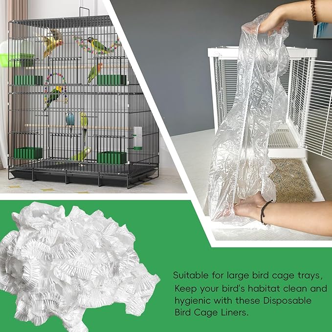 50 Pack Disposable Bird Cage Liners, Clear Plastic, 24 * 16 Inches, Leak-Proof, Universal Tray Liner Bags for Parrots, Canaries, Cockatiels