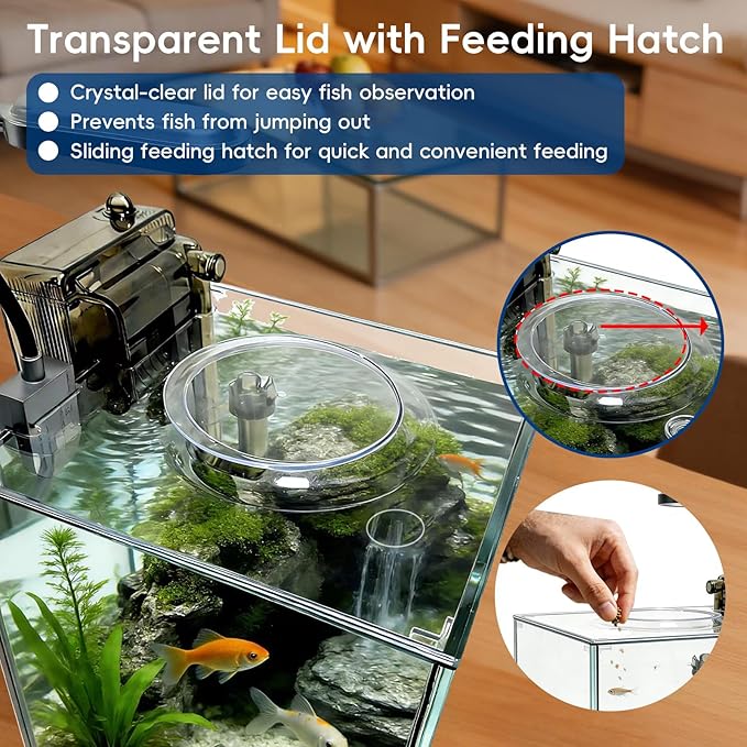 2.1 Gallon Nano Aquarium Kit with Lid, Space Saving Hang-On Filter and LED Light, Ultra-Clear Rimless Glass Desktop Fish Tank for Small Fish, Shrimp, and Betta