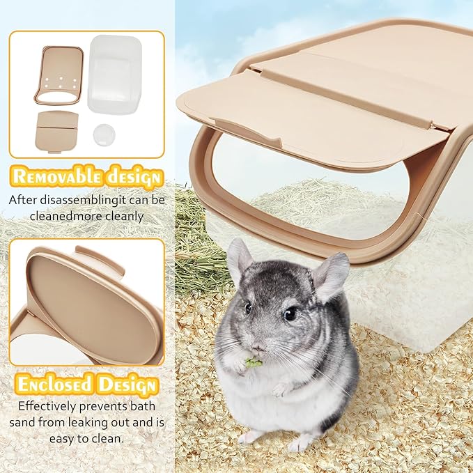PINVNBY Chinchilla Dust Bath House Hamster Sand Bath Container Transparent Totoro Plastic Sand Bath House with Sand Cup Cage Accessories for Guinea Pig Hedgehog and Other Small Animals（Coffee Color）
