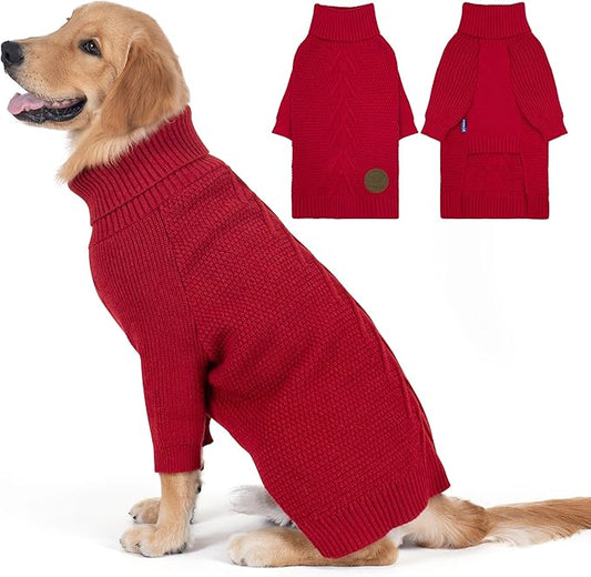 cyeollo 3XL Dog Christmas Sweaters for Large Dogs Girl, Stretchy & Cozy Warm Knit Doggy Sweater with Sleeves Turtleneck Fall Winter Cold Weather Big Dog Clothes Like Doberman Labrador, Red XXXL