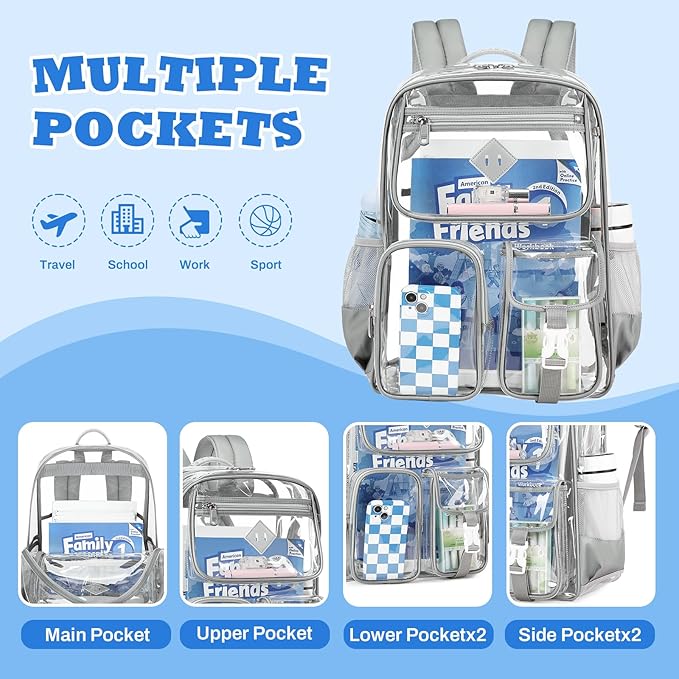 PIG PIG GIRL Clear Backpack for School,Heavy Duty PVC Transparent Bookbag for Girls Stadium Approved See Through Backpack