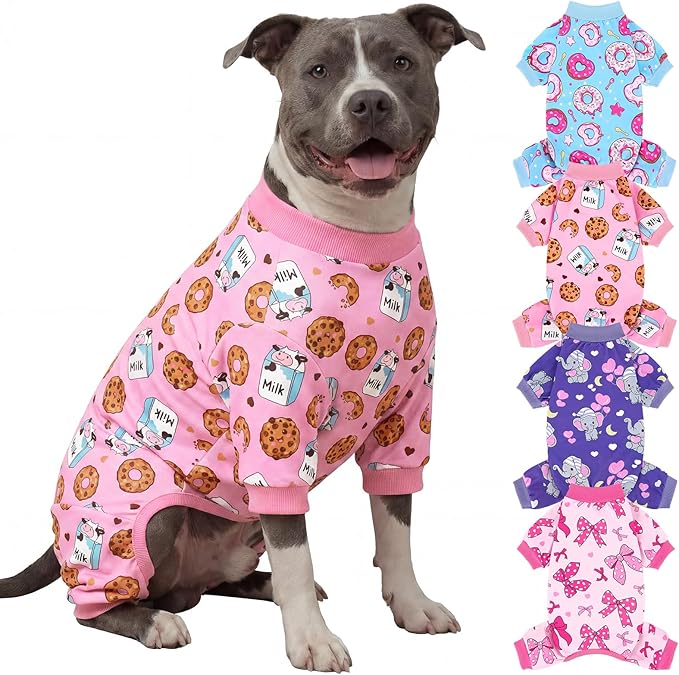 XPUDAC 4 Pieces Dog Pajamas Soft Strechy Puppy Onesies Pet Clothes for Medium Large Dogs Boy Girl Cat Pet Outfit, 153-3XL