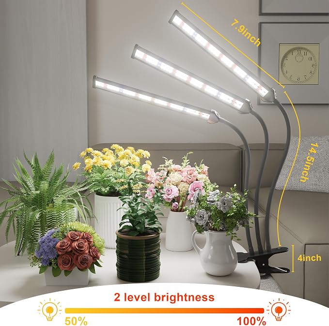 Grow Light,24W (160Watts Equiv) 5000K White Full Spectrum LED Growing Lamp Clip on Desk for Indoor Plants,Bulbs Replaceable & Non-dimmable (Black, 120Watts)