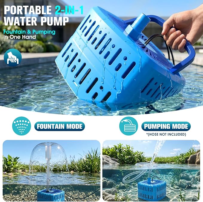 Pond Filter with Pump Fountain Kits,Pond Pump for Outdoor Ponds-Blue | 800GPH Pond Fountain Pump,3 Spray Modes&Water Drainage,18 RGB Cycling, IP68 Waterproof, Dry-run & Overheat Auto Shutoff